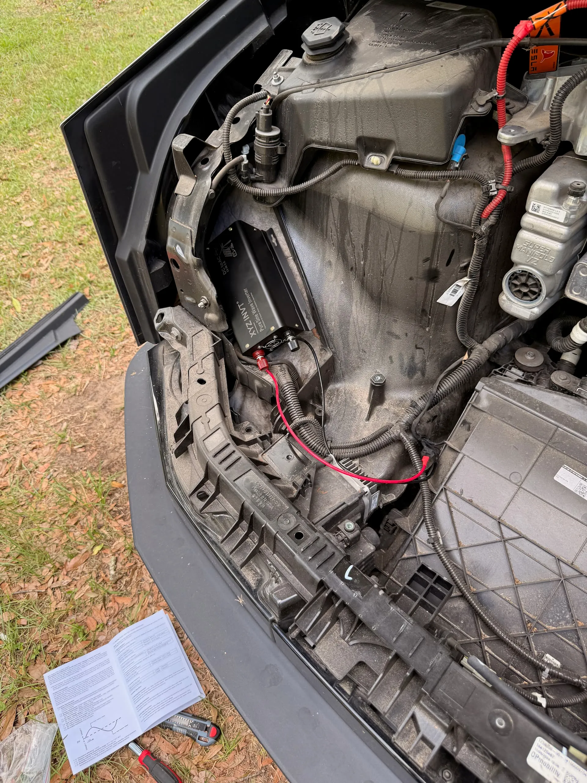 Pure sine inverter wired into the Cybertruck frunk