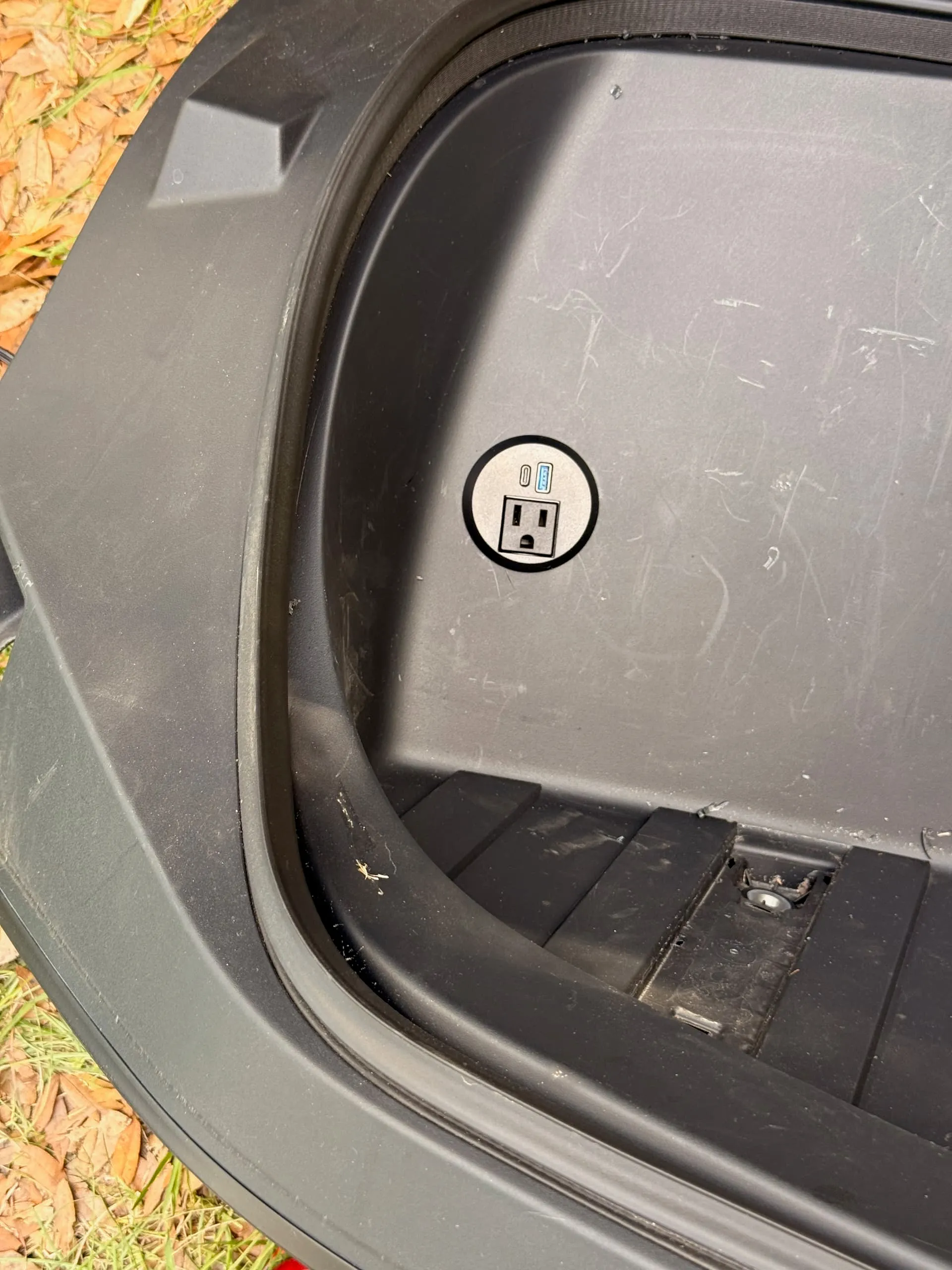 120V outlet installed in the Cybertruck frunk trim