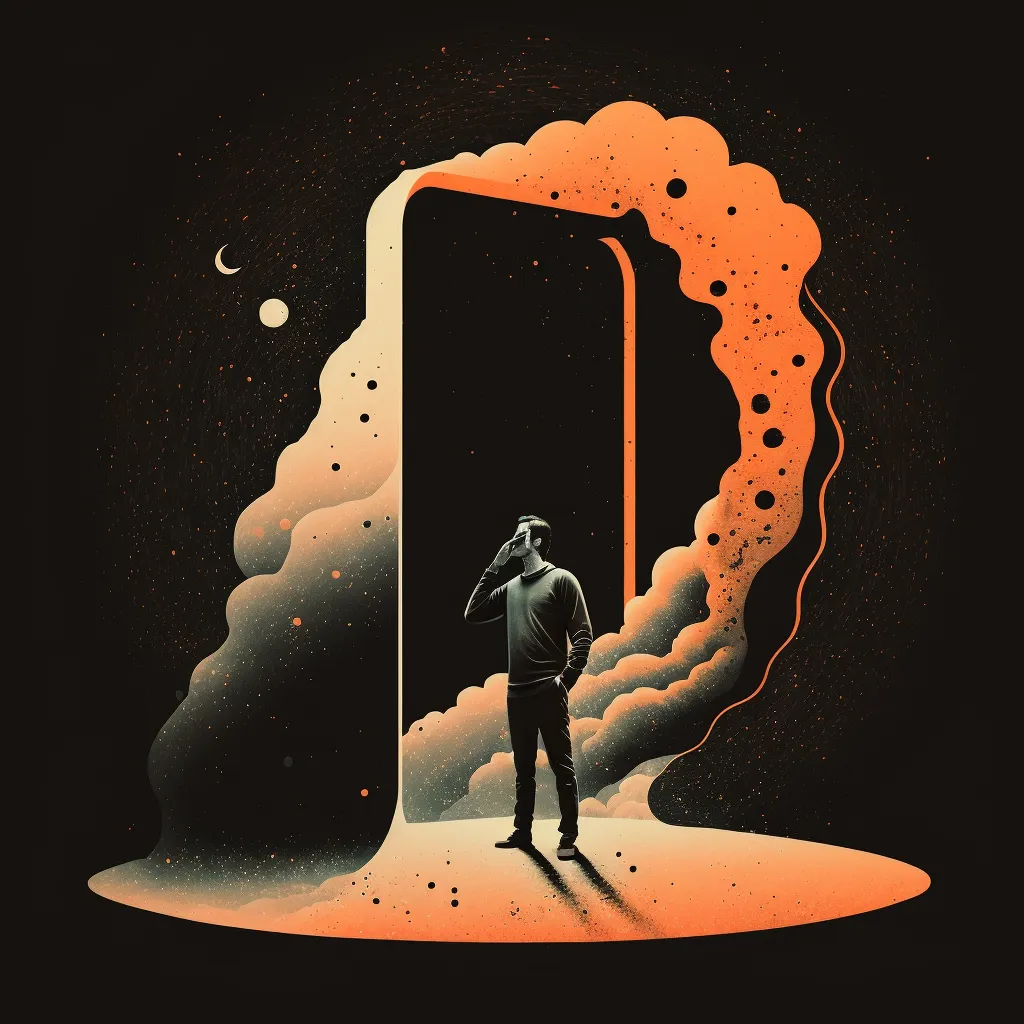 man talking on the phone in the void of space